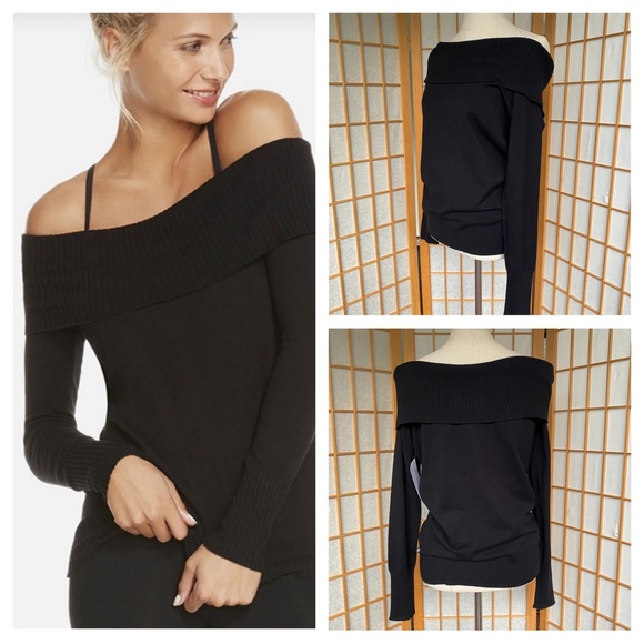 Fabletics Psyllos Black Off The Shoulder Sweater SZ L NWT - Picture 1 of 11